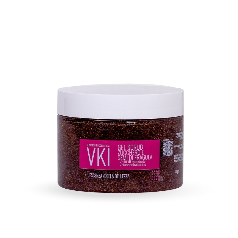 gel scrub zucchero/semi di fragola incorporati in un gel