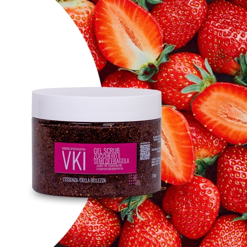 gel scrub zucchero/semi di fragola incorporati in un gel